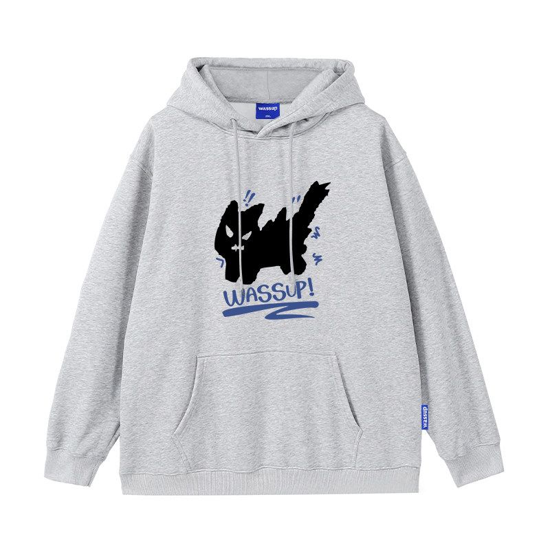 

Wassup American-Style Cat Abstract Heavyweight Hoodie for Women, Hooded, Autumn and Winter, Fleece-Lined, Loose, Casual, Trendy Sweatshirt Top Gray (Heavyweight Basic) M