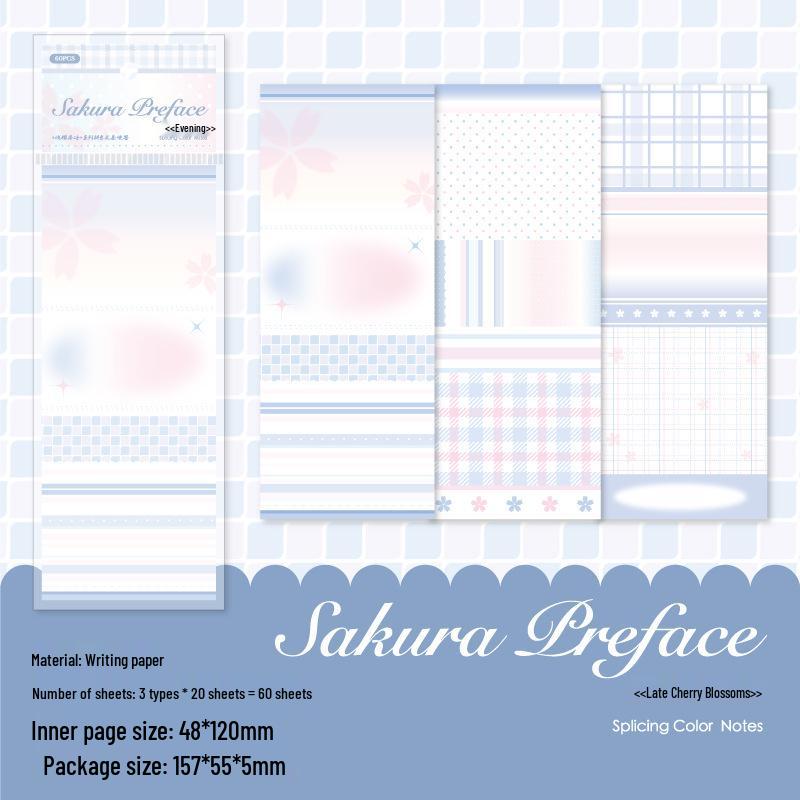Sakura Series Tearable Sticky Notes: 60-Sheet Color Blocking with Grid Background