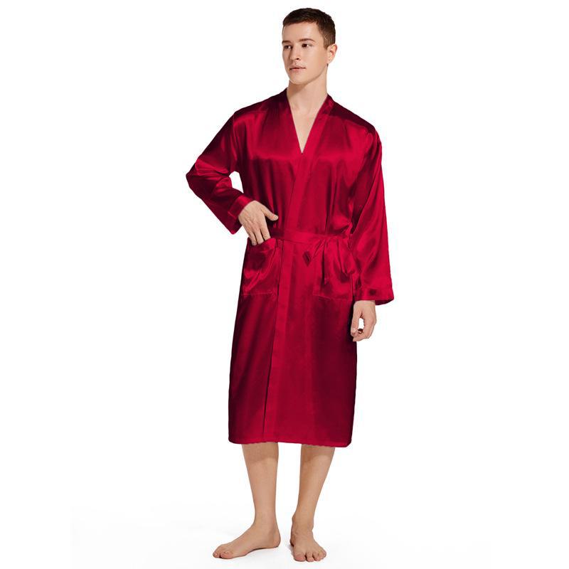 Men's Gold Lettering Wedding Morning Robe - Long, Large Size, Spring/Autumn Cardigan Nightgown