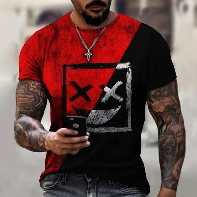 Lustiges lächelndes Gesicht Grafik 3D-Druck Herren T-Shirt Street Trendy Fashion Lässig Sommer O-Ausschnitt Kurzarm Übergroße T-Shirt Oberteile