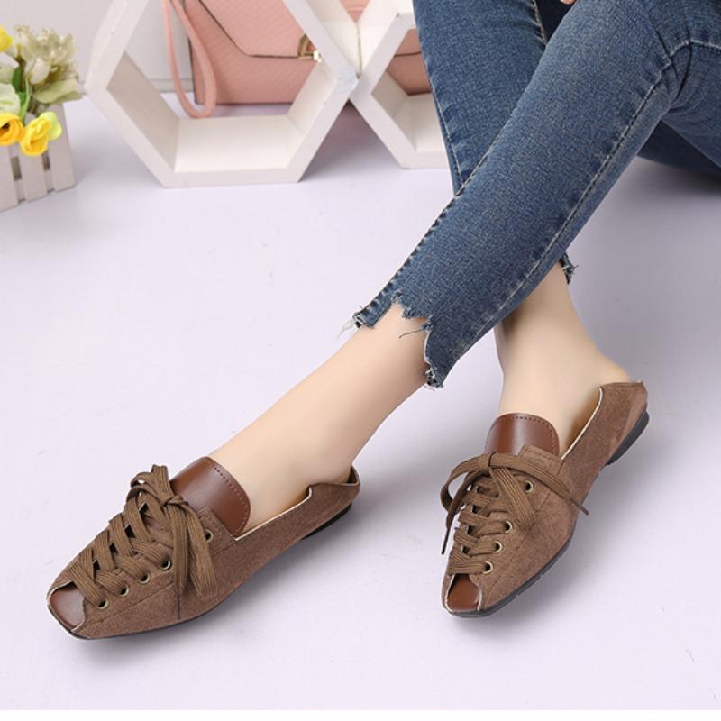 Women's Flat Shoes Summer Square Toe Soft Sole Casual Shoes for Women Outdoor Slip On Ladies Walking Shoes Female Half Slippers