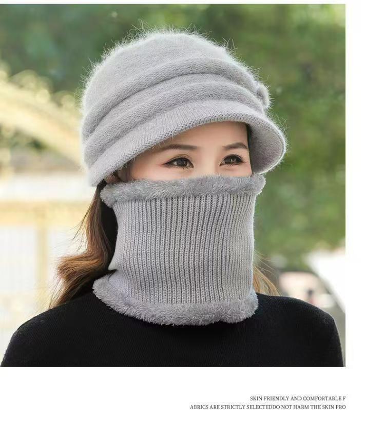 Warm Winter Knitted Hat for Middle-aged & Elderly Women - Rabbit Fur & Velvet, Ideal for Travel