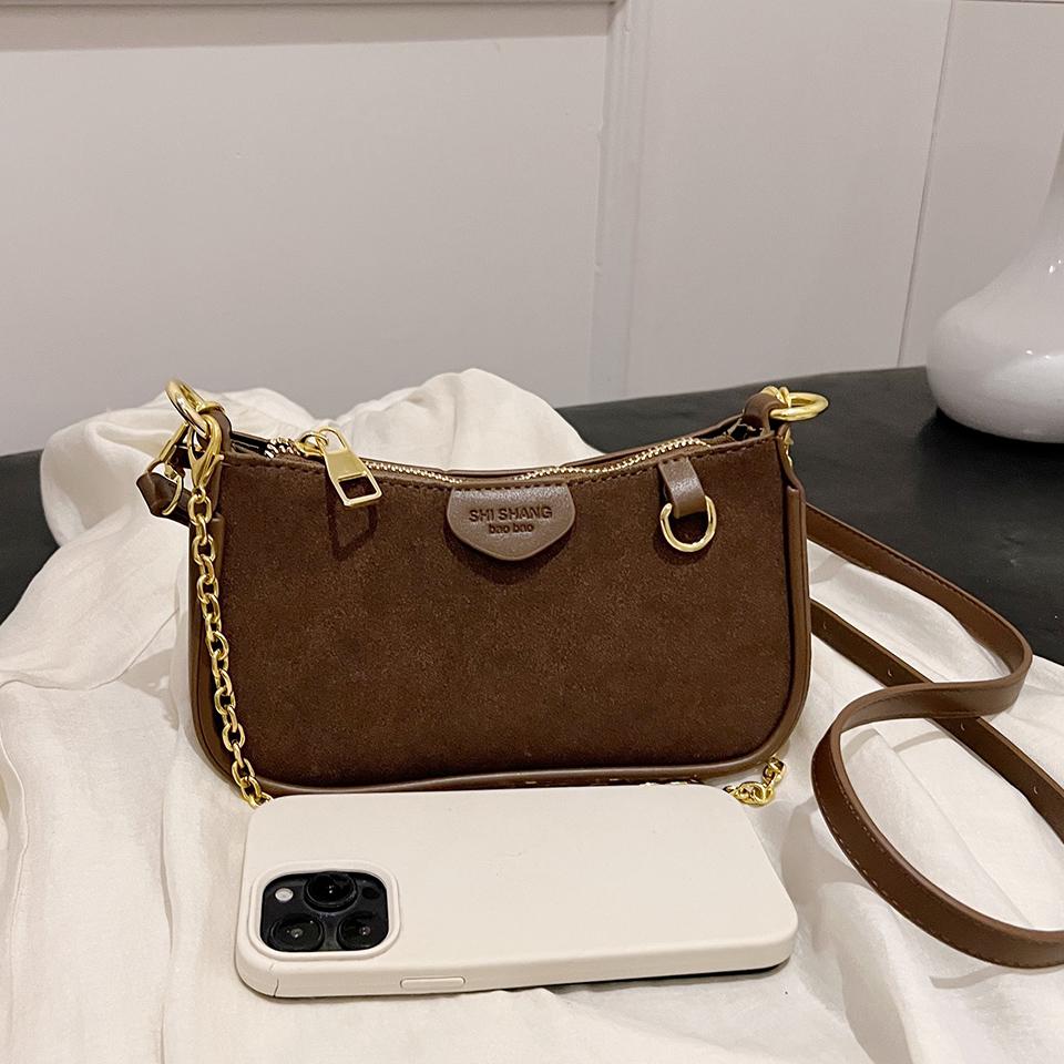 Scrub Small Retro Hand Bag Diagonal Cross Chain Letter Monochrome Fashion Shoulder Bag
