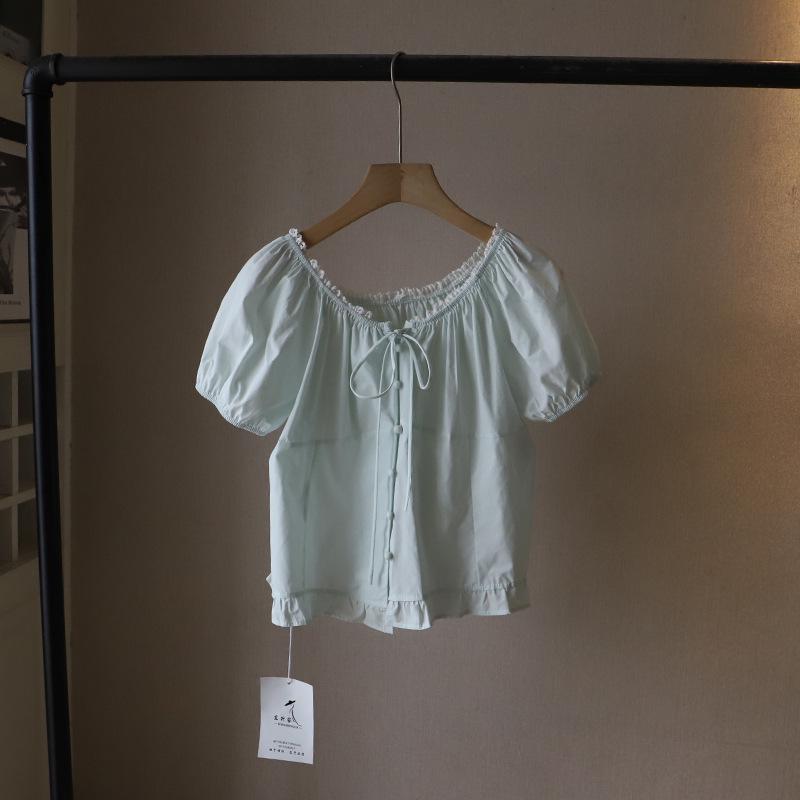 2025 Summer Korean Sweet Lace Trim Babydoll Top - Women's Short Sleeve Shirt