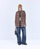 VIVABROWN 85-Viva068 House Forest Oversized Pocket Long Sleeve Check Shirt Brown