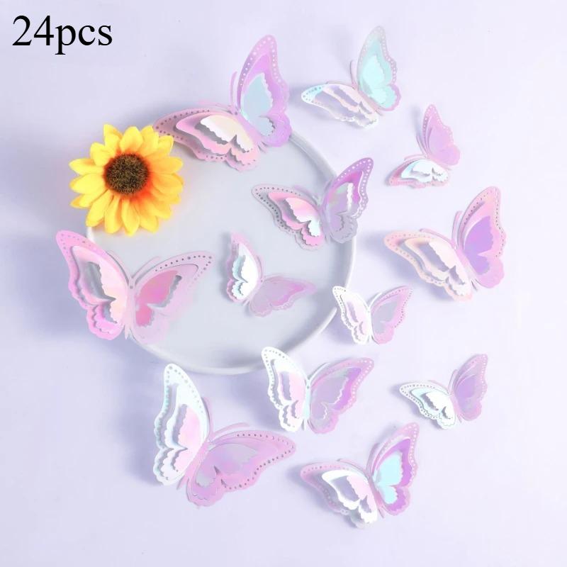 24pcs 3D Butterfly Wall Stickers Wallpaper Home Living Room Decoration Aesthetic Self Adhesive Butterfly Wall DIY Decals