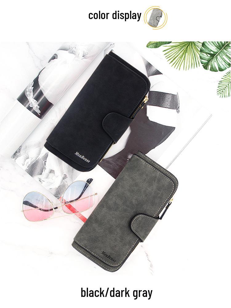 Portofel Triplu Mat pentru Femei în Stil Coreean cu Închidere cu Capsă și Suport pentru Carduri de Mare Capacitate