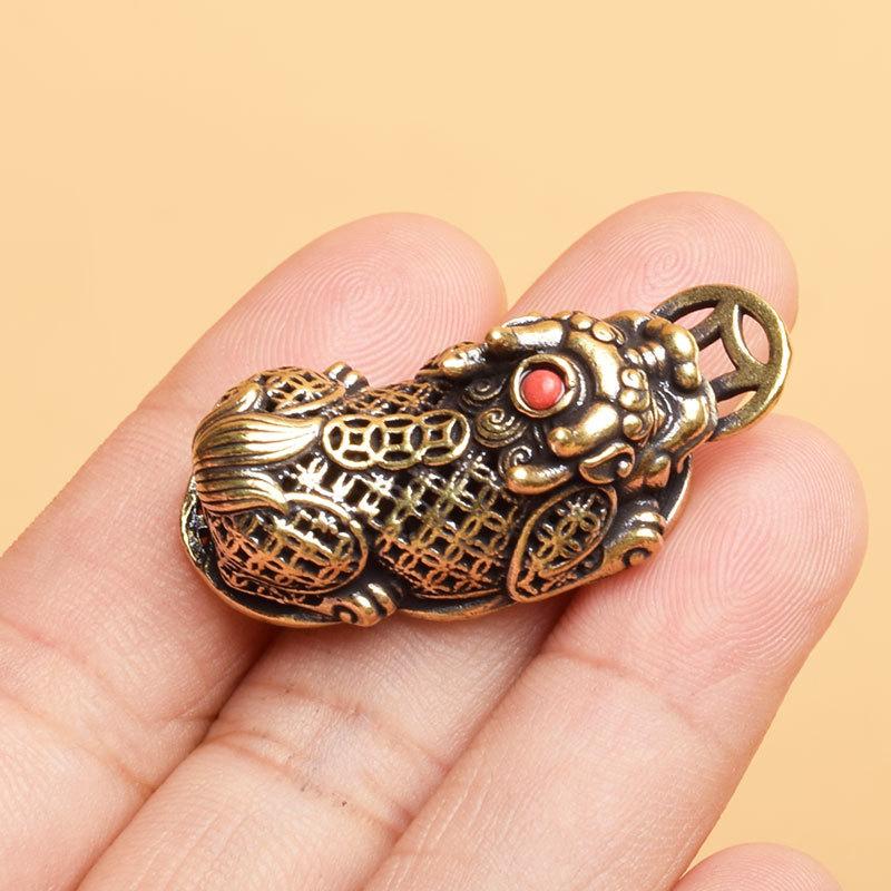 Brass Pixiu Coin Chinese Miniature Figurines - Lucky Ornament For Home Office Tabletop Decoration | Traditional Feng Shui Charms