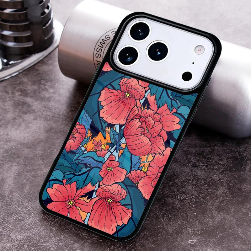 Japanese Style Floral Texture Phone Case for iPhone 17 16 15 Pro Max Air 14 13 12 11 Plus Shockproof Cover