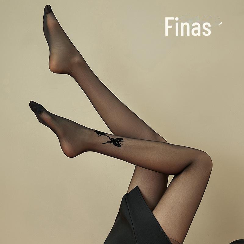 Fenna Butterfly Print 15D Core-Spun Silk Pantyhose for Women - Spring/Summer Thin Stockings.