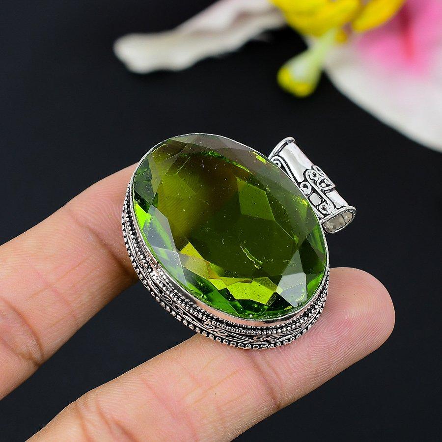Peridot Gemstone Handmade 925 Sterling Silver Jewelry Pendant 1.89" KG-90