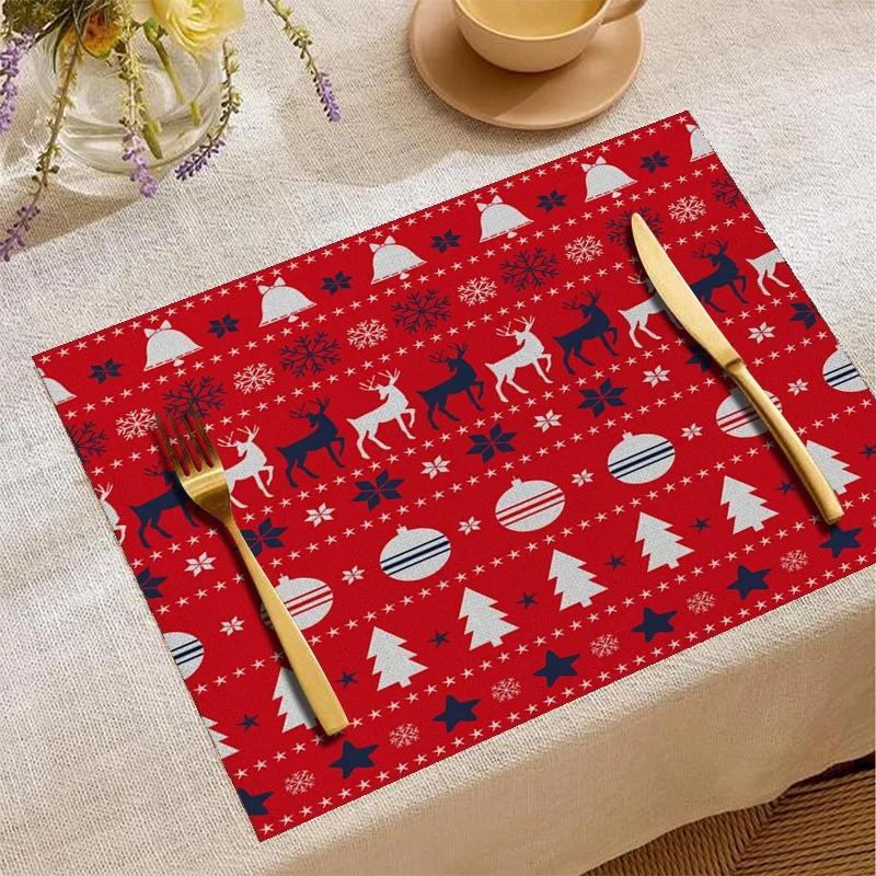 Christmas Ethnic Style Linen Placemats Table Utensils Heat-resistant and Heat-insulating Mats Christmas Decorations