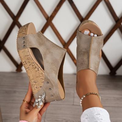 Women's Summer Thick Bottom Slope Heel Slippers Fish Mouth Sponge Cake Retro Roman Slippers