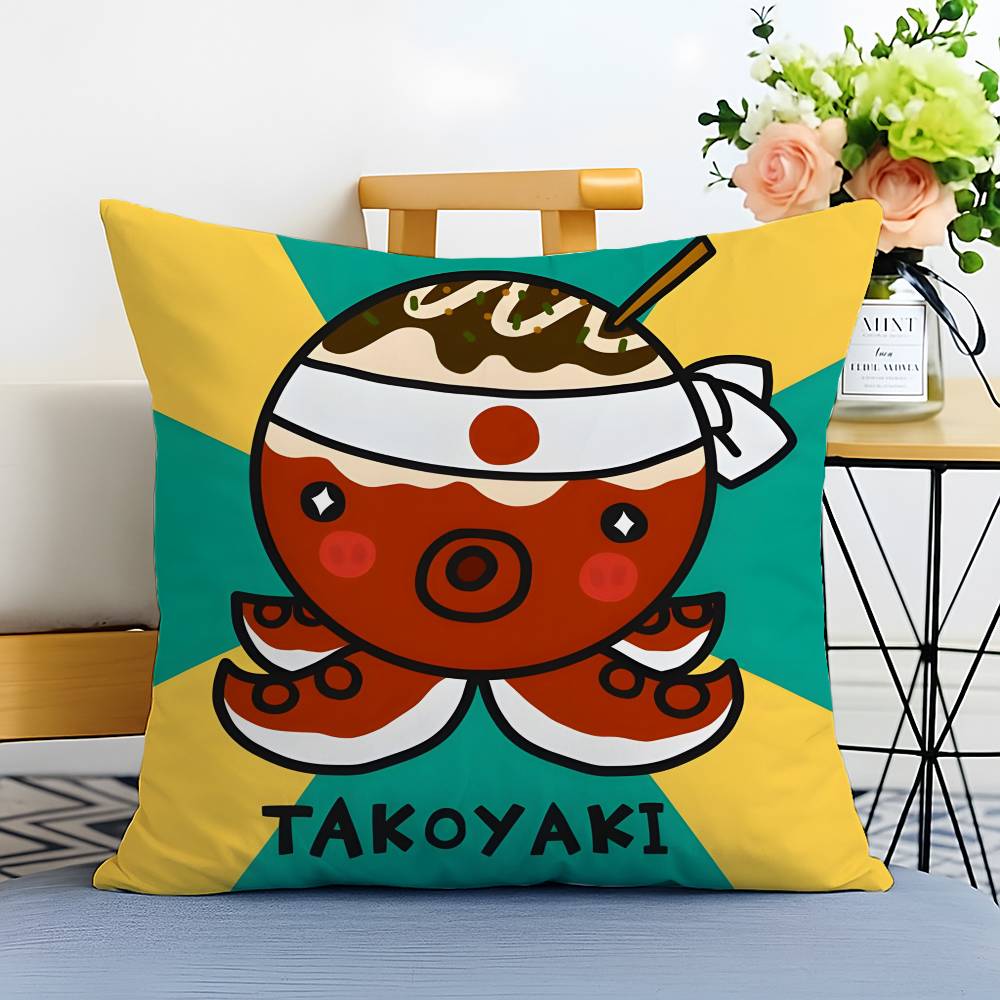 Cartoon Japanese Takoyaki Food Pillow Case Printed Brushed Fleece Pillow Baby Skin-Touch Eco-Friendly Dye-Sublimat