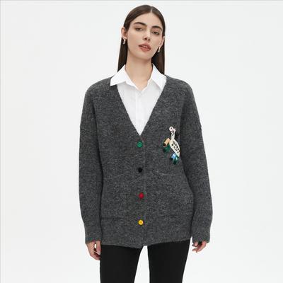DIMANAF 2025 Sweaters Buttons Embroidery Print Cardigan Autumn Pockets Women Print Sweaters Knitting Loose Sweater