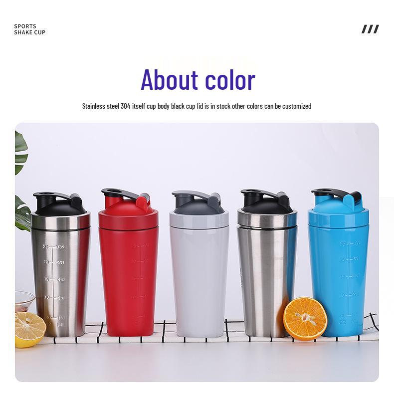 750ML 304 Edelstahl Shaker mit Skala - Outdoor Fitness Sportflasche mit großem Fassungsvermögen