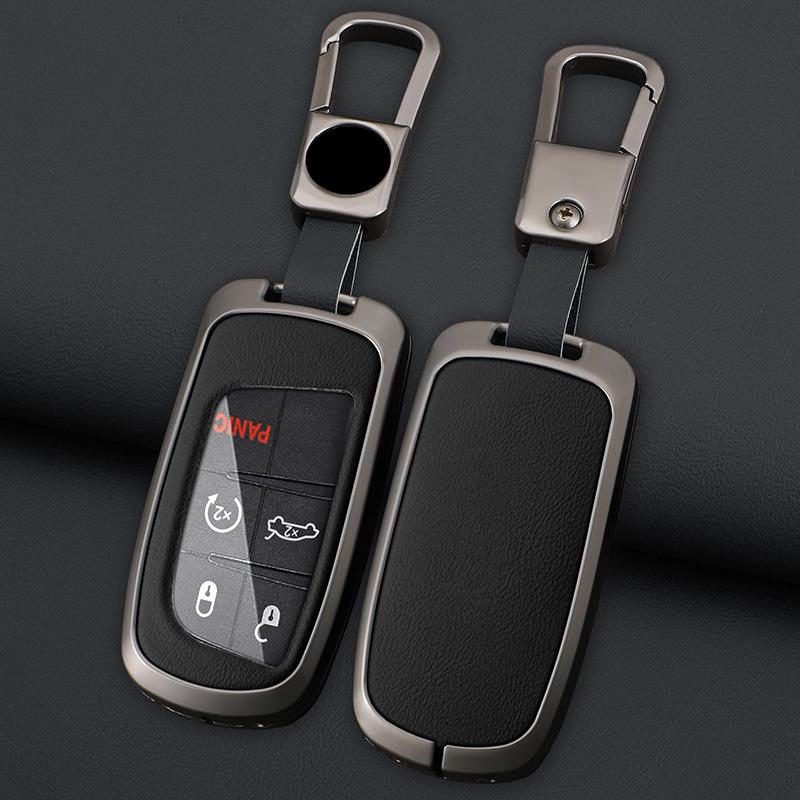 Interior Mouldings Metal Leather Car Key Cover Case Fob for Jeep Renegade Compass Grand Cherokee for Chrysler 300C Wrangler Dodg