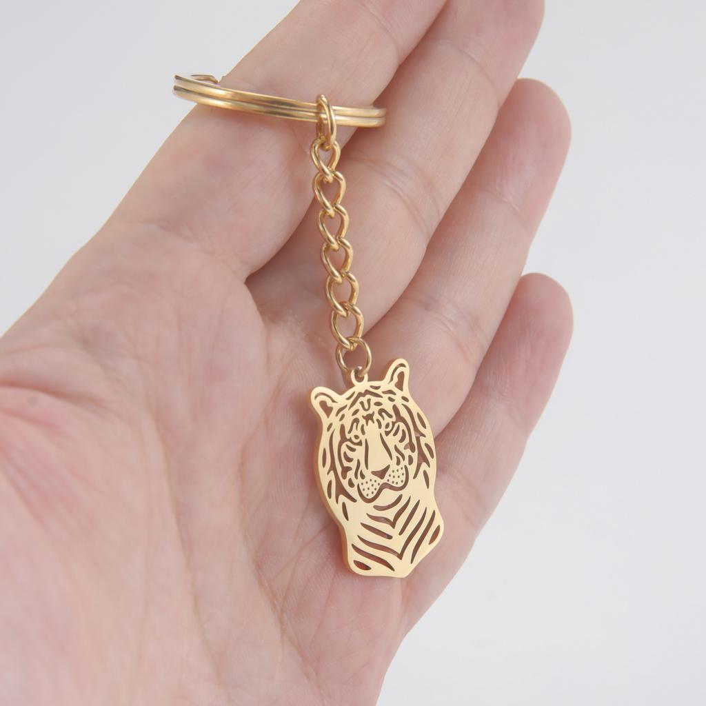 Dreamtimes 2026 Tiger Pendant Keychain Fashion Punk Stainless Steel Men's Animal Head Accessories Gift