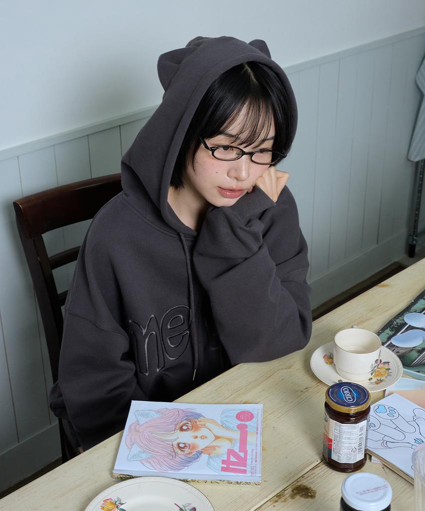 Itzavibe Meow Cat Ear Hoodie Zip Up - Charcoal