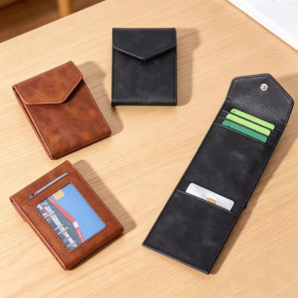 Faux Leather Material Vertical Card Wallet Slim Design Snap Button Closure Faux Leather Wallet Card Storage Pocket