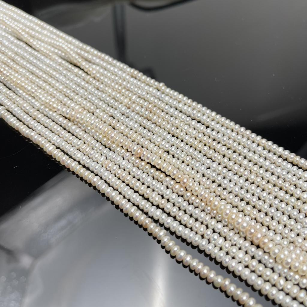 1String, White Natural Freshwater Pearls, Handmade Flat Pearl Beads for Jewelry Making DIY Necklaces Crafts (Beads 3-4mm, Length 36cm)
