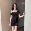 Feminine Slanted Shoulders, Waist Exposed, Sexy Dress, All Kinds of Style, Ruffle Leaf Edge Scheming, Off-shoulder Tight, Hip-wrapped Skirt, Summer