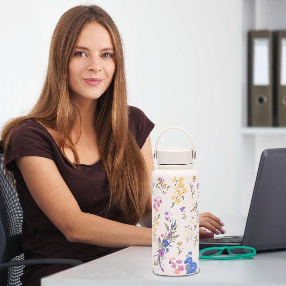 1L Capacity Stainless Steel Vacuum Cup Stainless Steel Material Printed Design Portable Sports Kettle Large Capacity