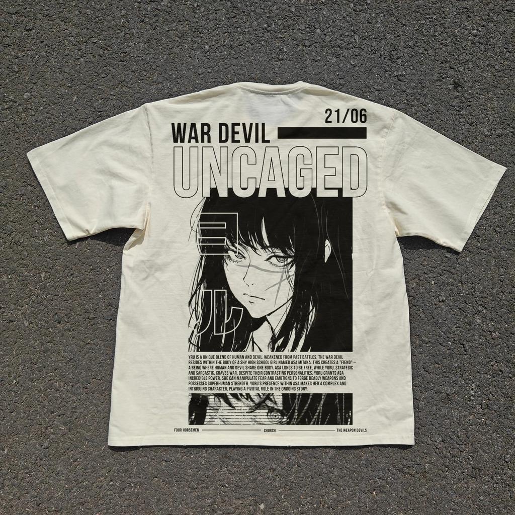 Motorová pila Unisex Asa Mitaka Yoru Tričko Válečný Démon Oboustranné Těžké Anime Maska Unisex a Dámské Tričko