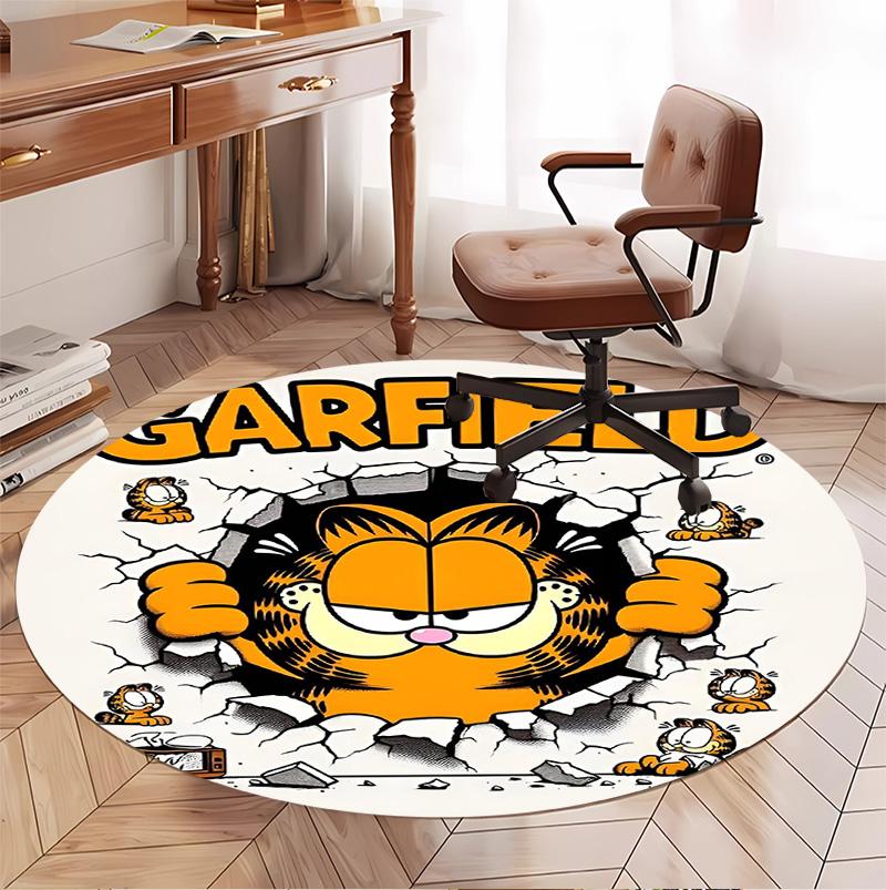 Garfield Pattern Round Rug, Indoor/Outdoor Mat, for Picnic, Gameroom, Bedroom, Office, Living Room, Home Decor Carpet, Birthday Gift