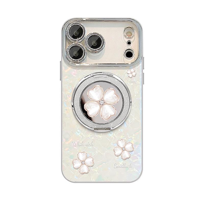 Four-leaf clover bracket for Apple 17promax mobile phone case iphone15 with bracelet 16 light luxury premium 14 women