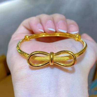 Gold Color Bow Bracelet Retro National Style Hollow Classical Minimalist Design.