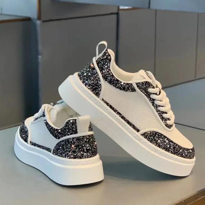 Spring new low-top thick baseplate shoes mesh breathable lace-up hot drill glossy casual ok