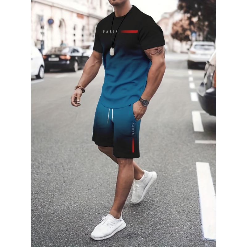 Personalized geometric two-piece T-shirt + casual shorts men s fashion trend suit S