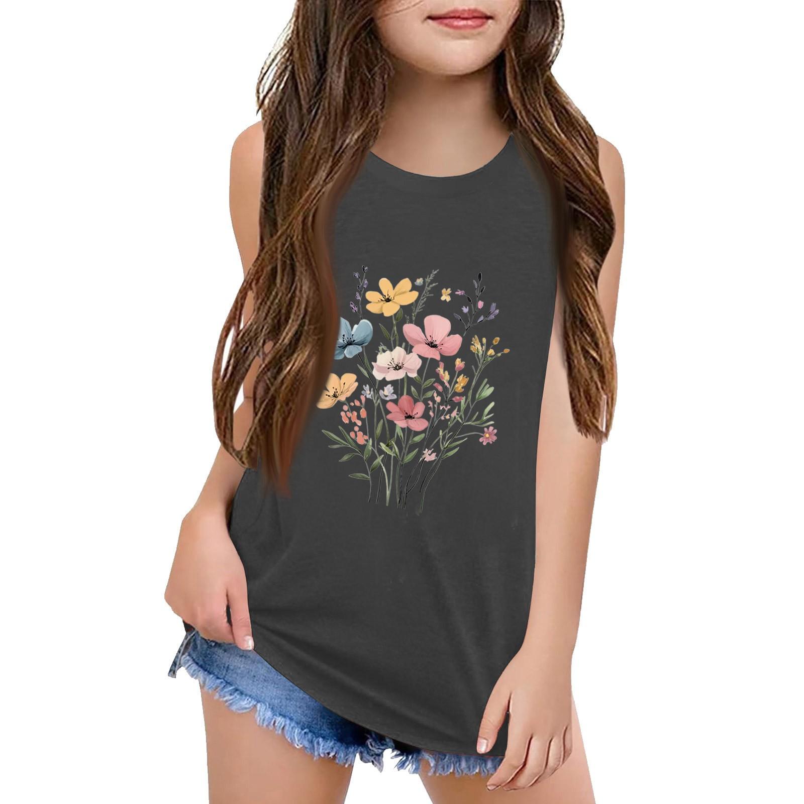 

Девочки Дети Лето Круглый вырез Без рукавов Рубашки Майки 120