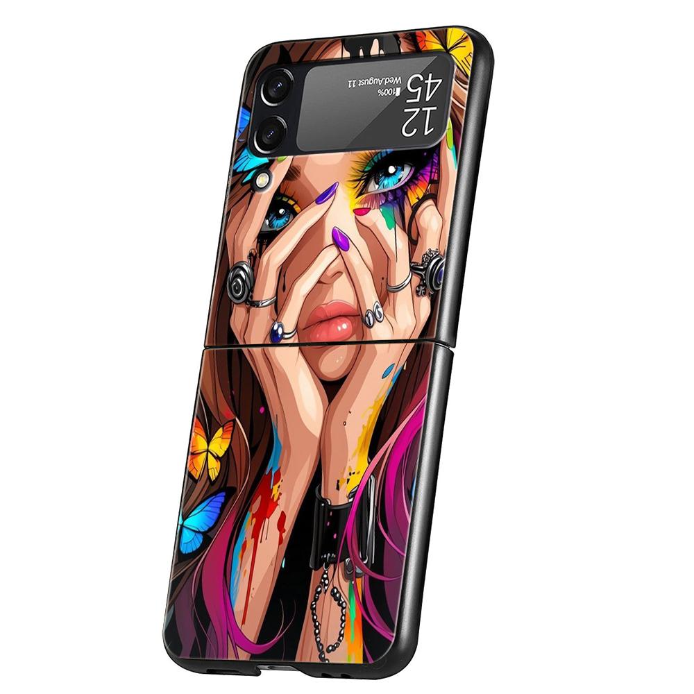 Hard PC Phone Case For Samsung Galaxy Z Flip 7 6 5 4 Black Cover For Galaxy Z Flip 3 Foldable Shockproof Capas Hot Girls Fundas
