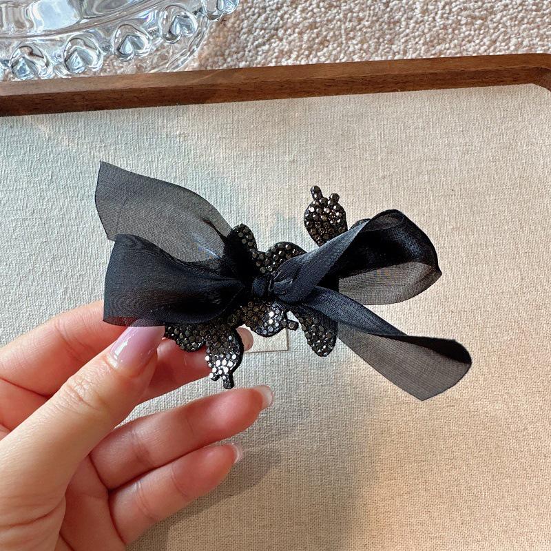 Korean Rhinestone Butterfly Hair Clip for Women - Elegant Duckbill Design for Bangs & Side Hair.