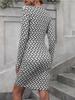 Women Spring Summer Stone Print Sexy Deep V Slim Long Sleeve Bodycon Comfortable Dress Lightweight Recognition Elegant with Flattering Chic Dress