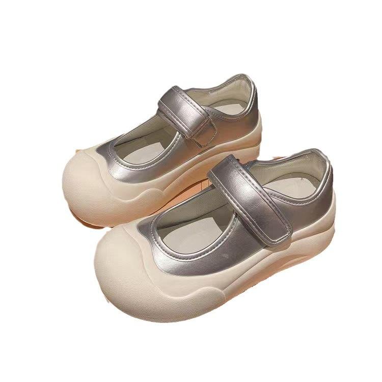 Thick sole heightening versatile single shoes women's Velcro little white shoes ins versatile canvas shoes big head Mary Jane single