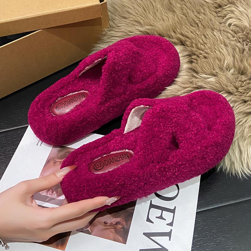 

Модные пушистые тапочки на толстой подошве цвета питайи женские 2025 весна, осень и зима новые удобные мягкие на подошве универсальные на перемычке 40