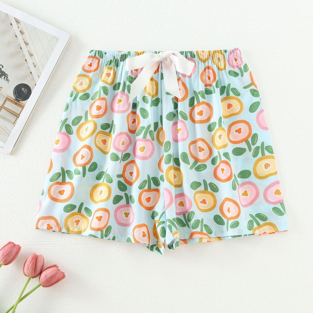 Women's Summer Cotton Silk Drapey Floral Shorts with Elastic Waist