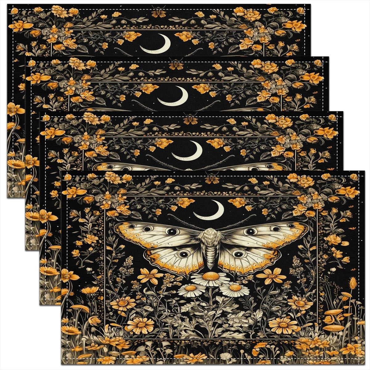 

Boho Death Moth Placemats Set of 4 Kids Boho Butterfly Moth Flower Mushroom Rustic Garden Table Place Mats Placemat 4pcs-12x18