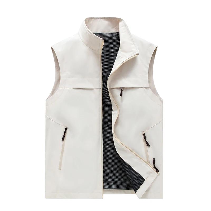 Spring Summer Fashion Casual Stand Collar Vest Men Solid Color Sleeveless Jacket Fishing Hiking Vest Male Lightweight Waistcoat
