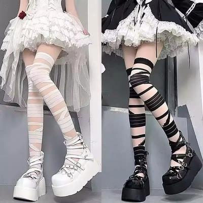 Gothic Jk Lolita Stockings Women Sexy Ultra-Thin Transparent Crystal Silk Socks Thigh High Stockings Y2K Girls Thigh High Socks