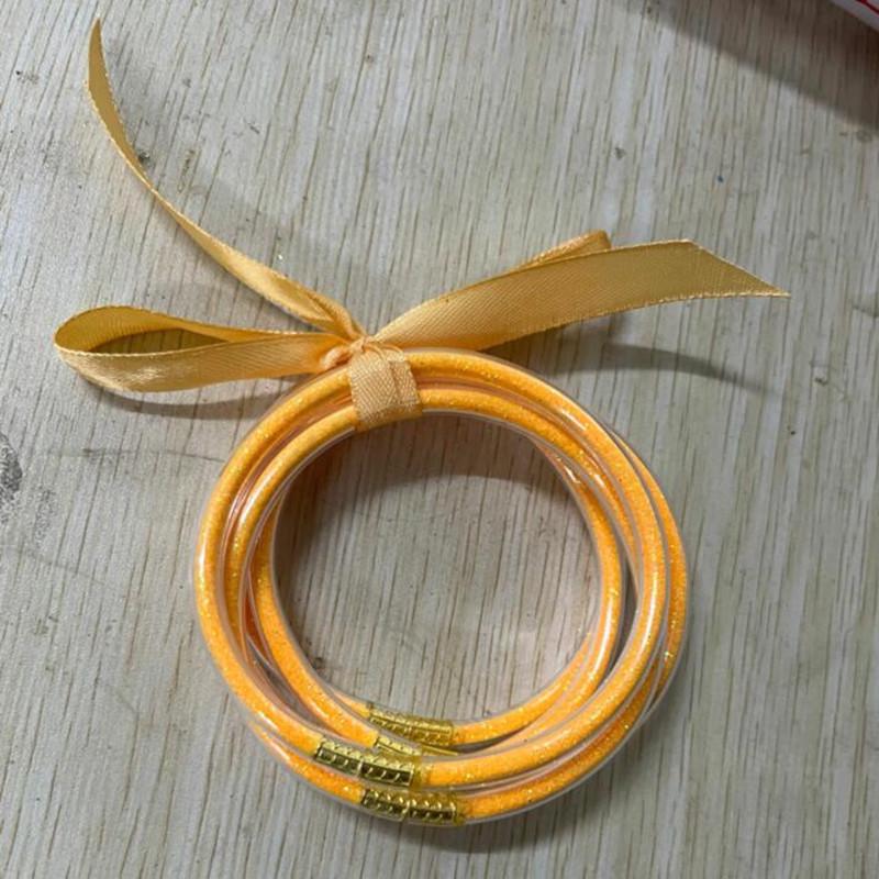 Women's Multi-Layer Silicone Rainbow Glitter Bracelet Set with Bow