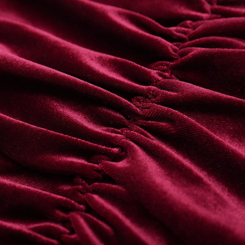Fall Women's Fashion Sexy Temperament Velvet Pleated Waist Halter Dress