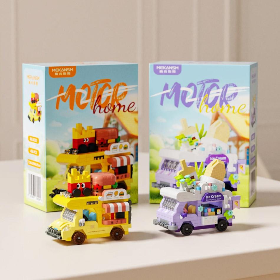 Popular Diy  Car Food Truck Fruit Ice Cream Store Flower Street View Construction Blocks Kit Girls Blocks Model Kids Plaything Children