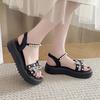 Fashion Sandals for Women Pearl Diamond Korea Sandal Luxury Summer Asian Size Woman Shoes Vintage Comfortable and Elegant 2025 Footwear