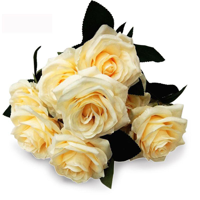 Elegant 10 Heads Silk Rose Artificial Flowers Bouquet For Wedding And Home Decor