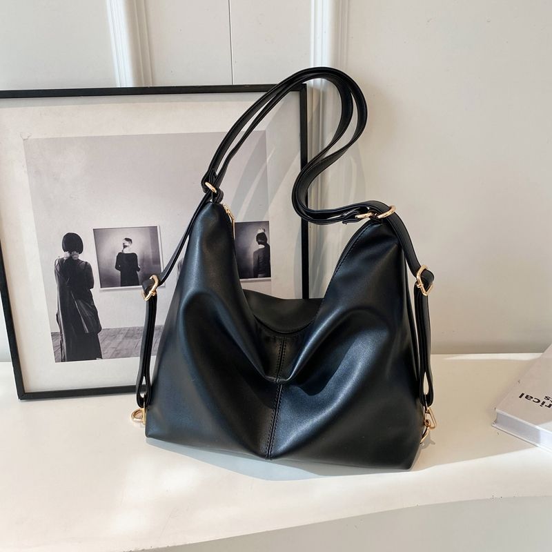 

Soft Leather Multi-Purpose Fashion Casual All-Matching Backpack Black