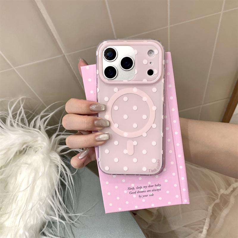 Magnetic Solid Color Polka Dot Case for iPhone 17, 16 Pro Max, 15, 14